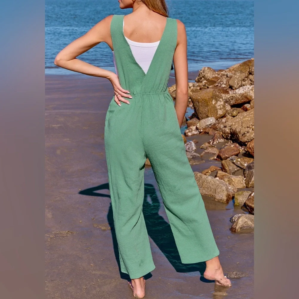 Cupshe Woman’s XL Mint Square Neck Sleeveless Straight Leg Jumpsuit Vacation - Picture 2 of 6